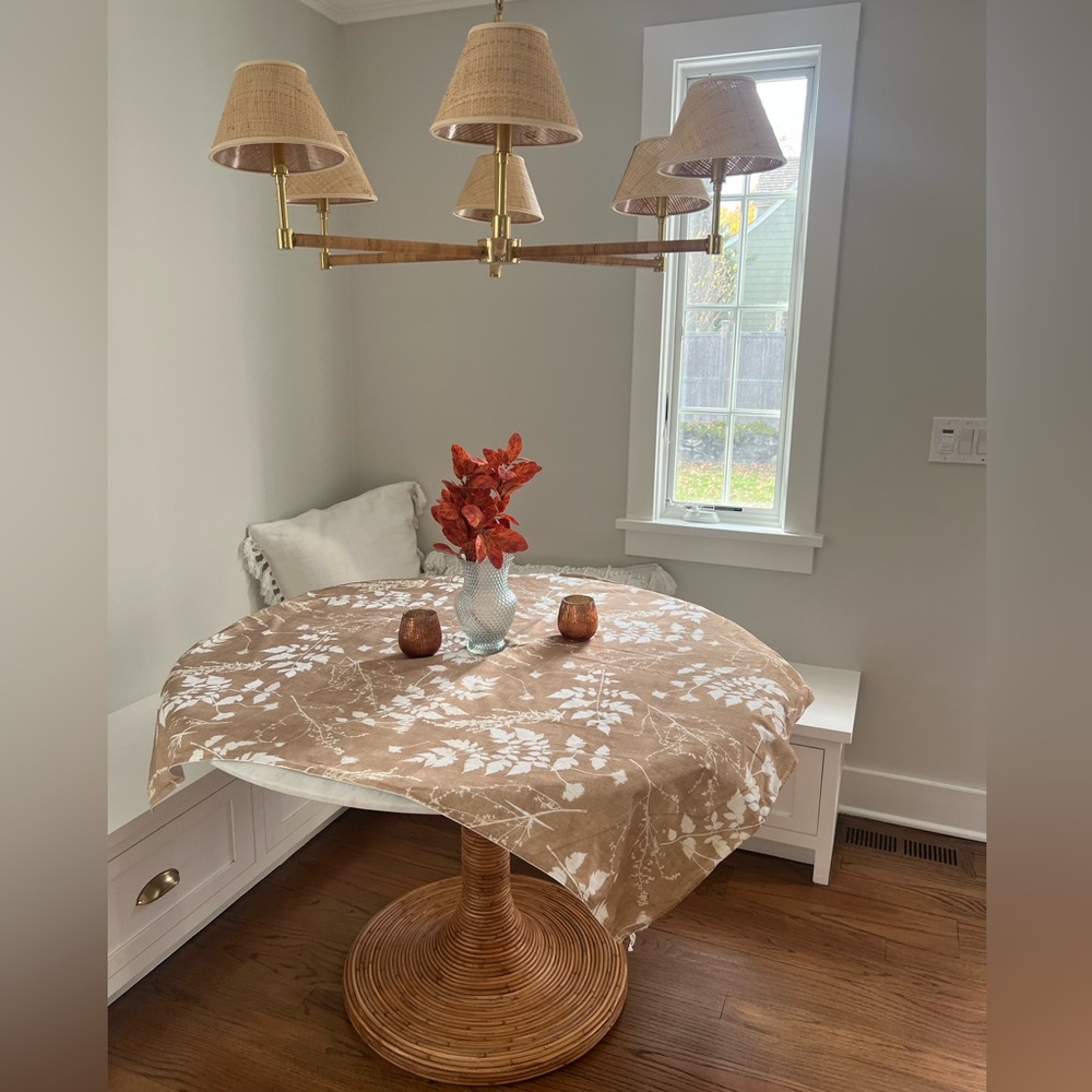 Pottery Barn Cream and Tan Floral Tablecloth
